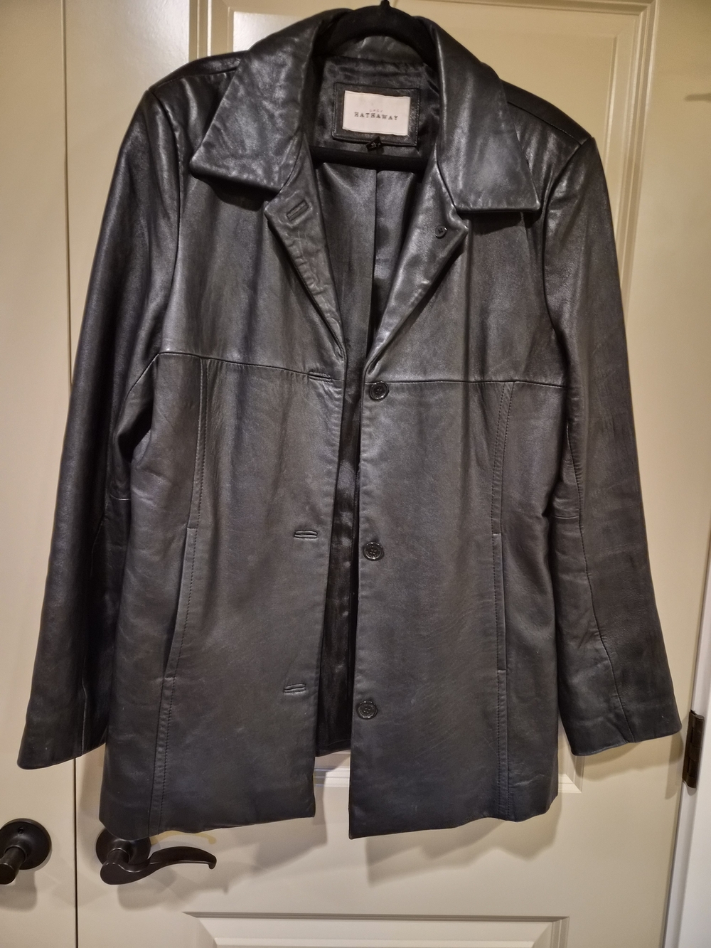 Lady Hathaway 90s Black Leather Women’s Coat Size XL Minimalist Matrix Goth